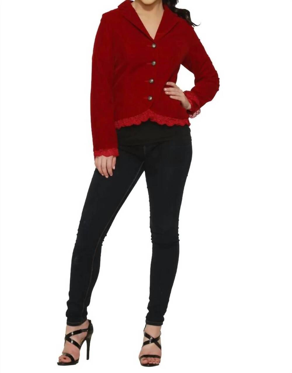 NEW HEARTS & ROSES evaline velveteen jacket in red